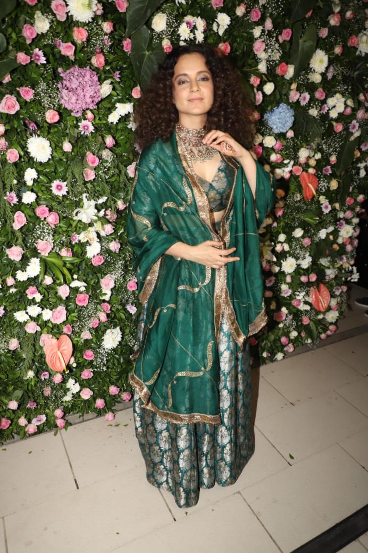 Kangana Ranaut, who shares a close bond with Ekta Kapoor was also seen at the party. The actress opted for an all-green traditional wear for the night