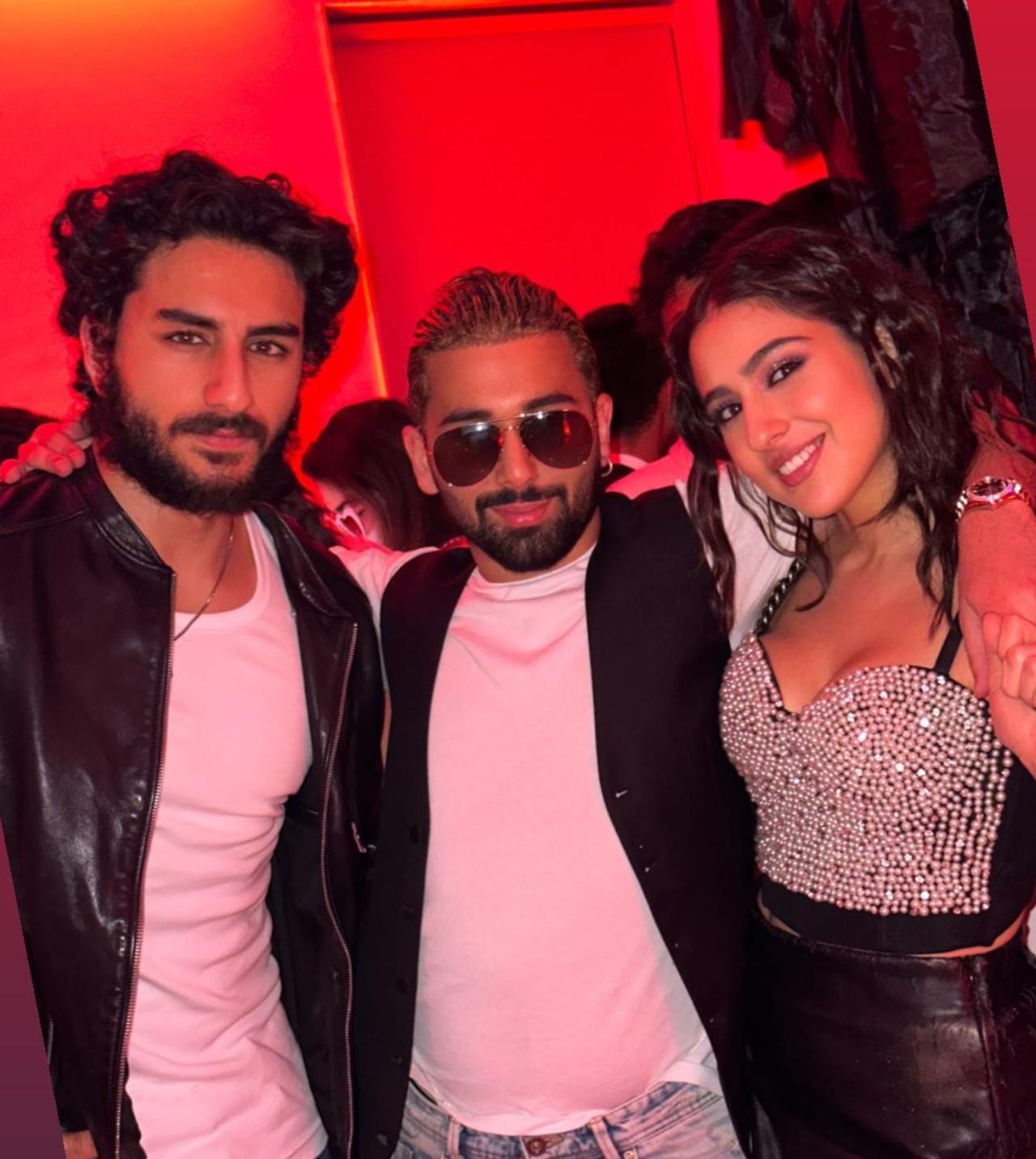 Sara Ali Khan dropped a picture with the host and her brother Ibrahim Ali Khan. The young Pataudi who has been sporting a messy beard these days channeled his inner Wolverine for the party