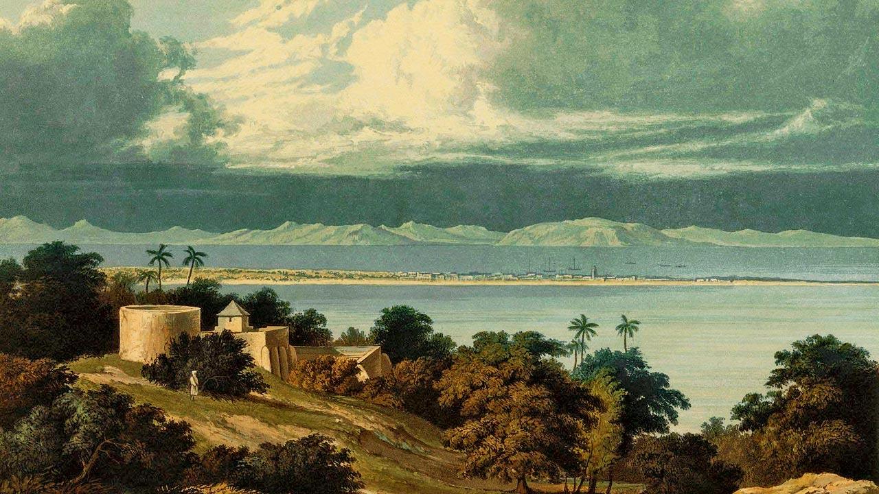 Vintage print titled View from Malabar Hill - 1826; India Visual Archive