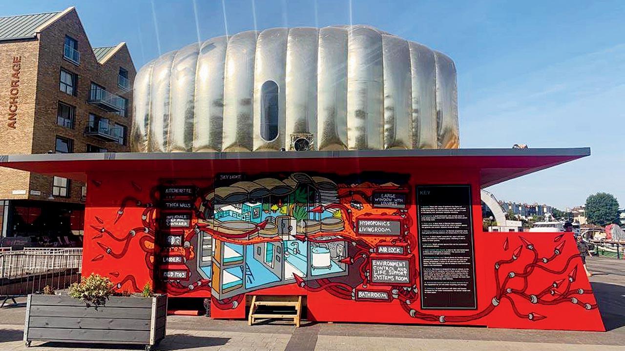 A side view of the Martian house at Bristol. The double-storey prototype is an art project, Building a Martian House, led by artists Ella Good and Nicki Kent and designed by Hugh Broughton Architects and Pearce+. Pic/Luke O’Donovan