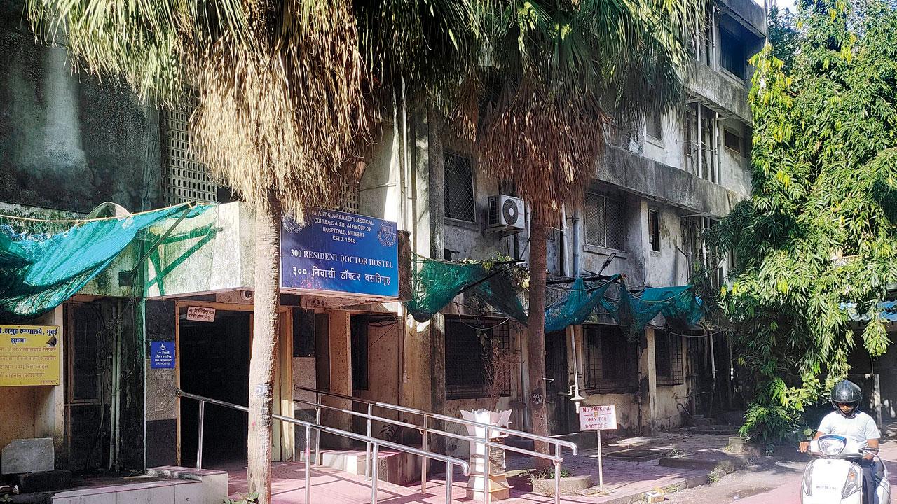 The hostel for resident doctors of Grant Government Medical College and Sir JJ Group of Hospitals. mid-day saw broken beams and staircases, falling plasters and leaking ceilings during a visit earlier this month