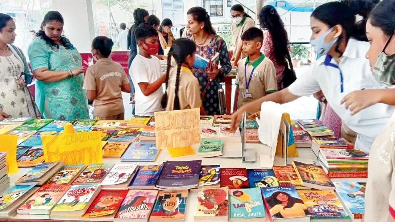 Students at the book fair