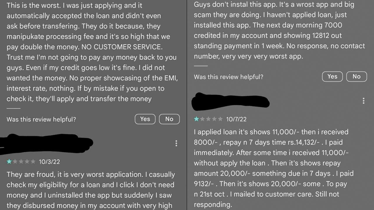 The reviews on Instant Salary app flagging the scam