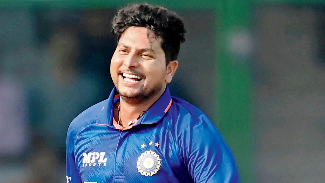 Kuldeep Yadav celebrates a SA wicket