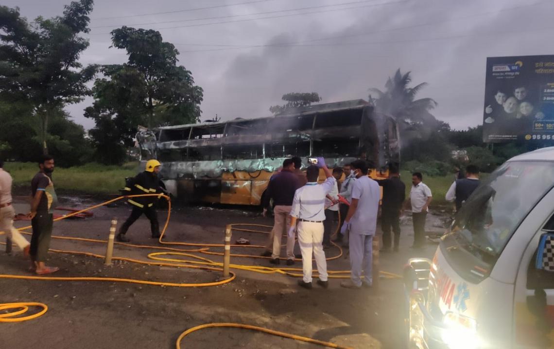 Maharashtra: 11 dead after bus hits truck, catches fire in Nashik