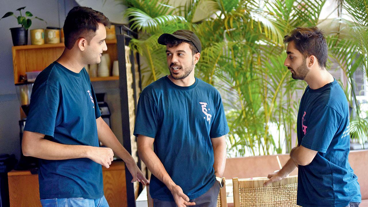 (From left) Raghav Simha, Pragun Bajaj and Jatin Talreja started Project Hum in Bandra in September 2022. PICS/SAMEER MARKANDE