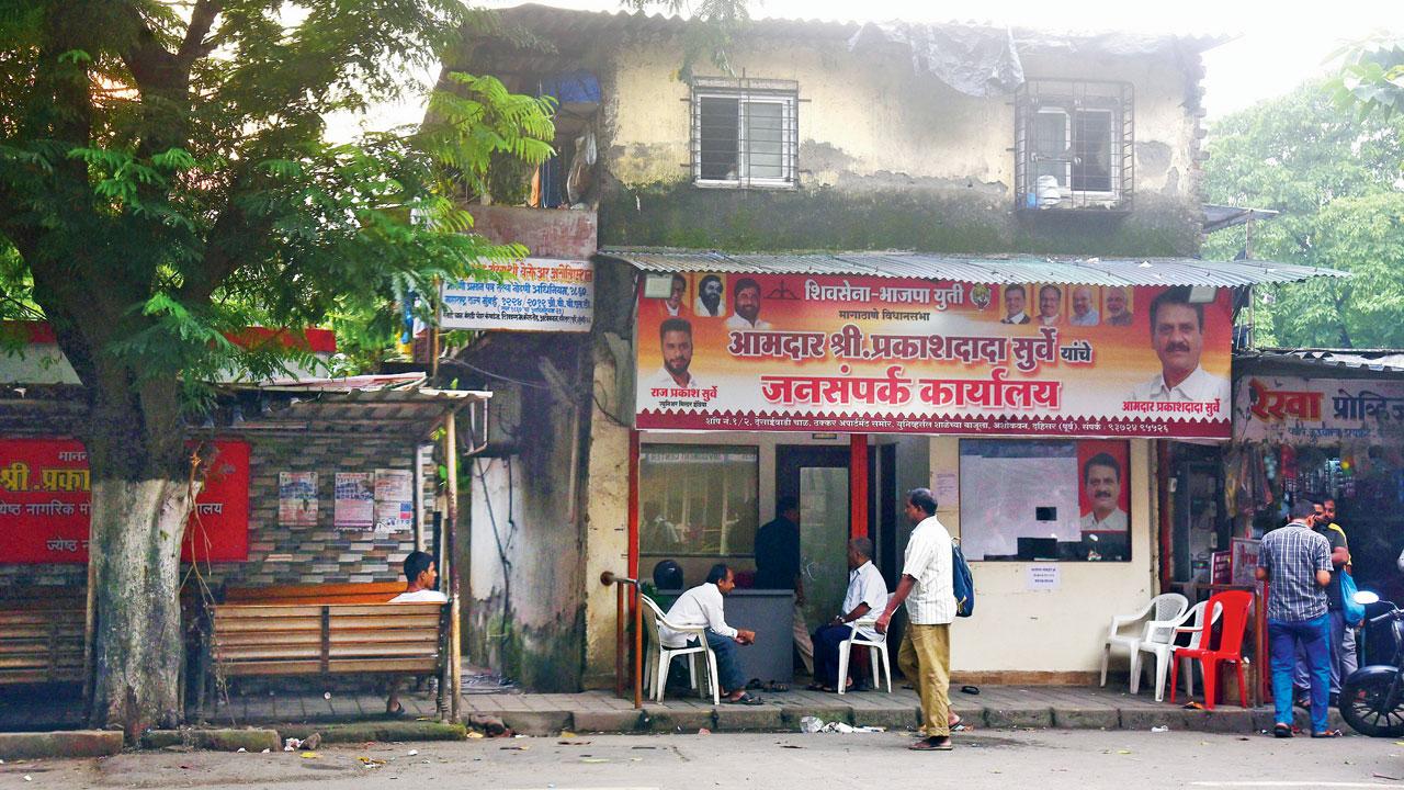 MLA Prakash Surve’s office in Borivli. Surve is part of the Shinde camp