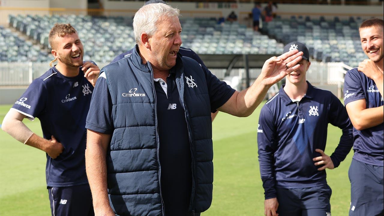 Cricket Victoria’s General Manager (Cricket Performance) Shaun Graf addresses the team before start of Day Five of the Sheffield Shield final against Western Australia at the WACA in Perth on April 4. Pic/Getty Images