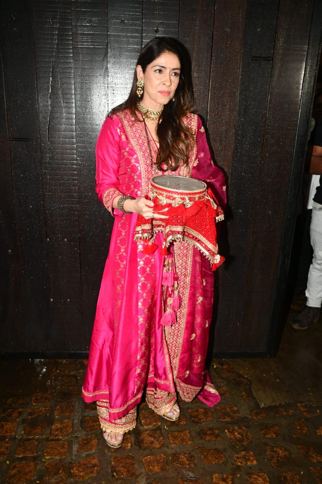 Bhavana Pandey dressed up in a bright pink suit for the festive day