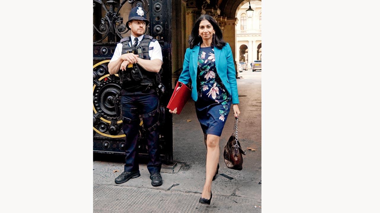 Britain’s Home Secretary Suella Braverman seen arriving for the first cabinet meeting under the new Prime Minister, Rishi Sunak at 10 Downing Street on October 26. Braverman, who was sacked just days ago from the Liz Truss government for breaching the ministerial code, had also criticised Indians for overstaying their visas. It led to a huge diplomatic row with India
