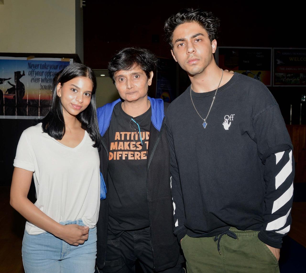 Siblings Aryan and Suhana who came to cheer their little brother also posed with the training institute instructor