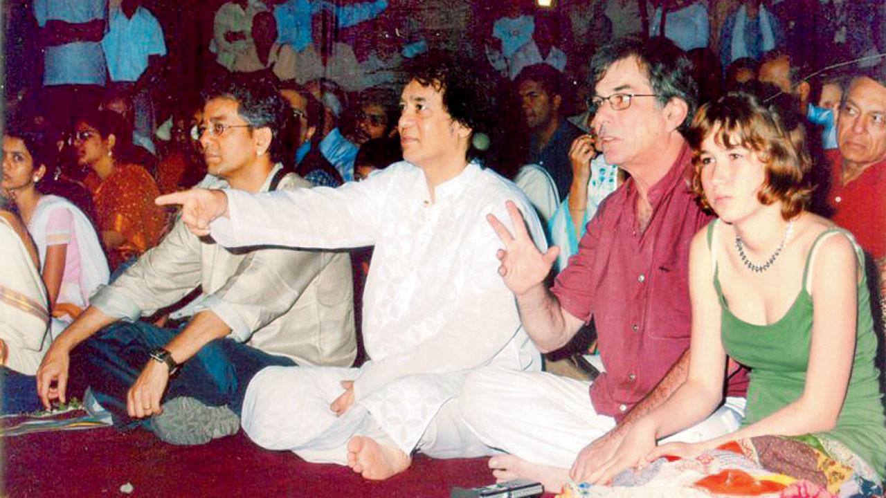 (From left) Fazal Qureshi, Ustad Zakir Hussain and Mike Hart enjoy a previous edition of Keli Rhythm Festival  