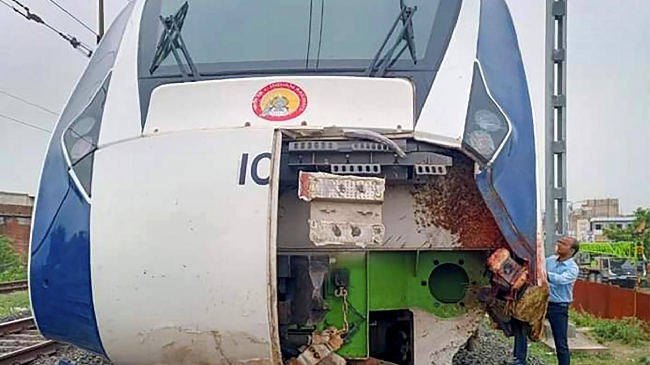 IN PICTURES: Newly launched Vande Bharat train damaged after hitting buffaloes