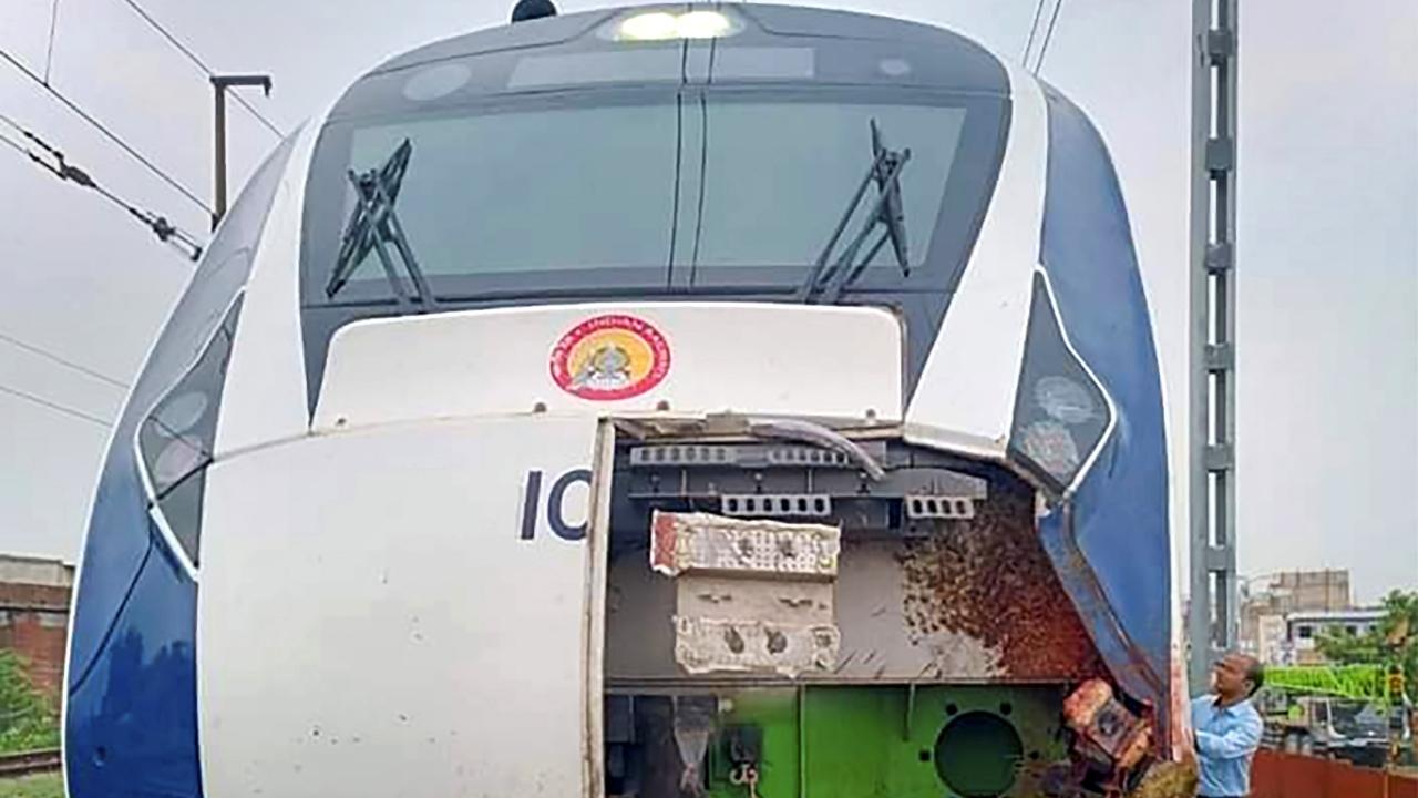 The front portion of the train's engine got damaged in the incident that took place between Vatva and Maninagar areas of Ahmedabad at around 11.15 am on Thursday,