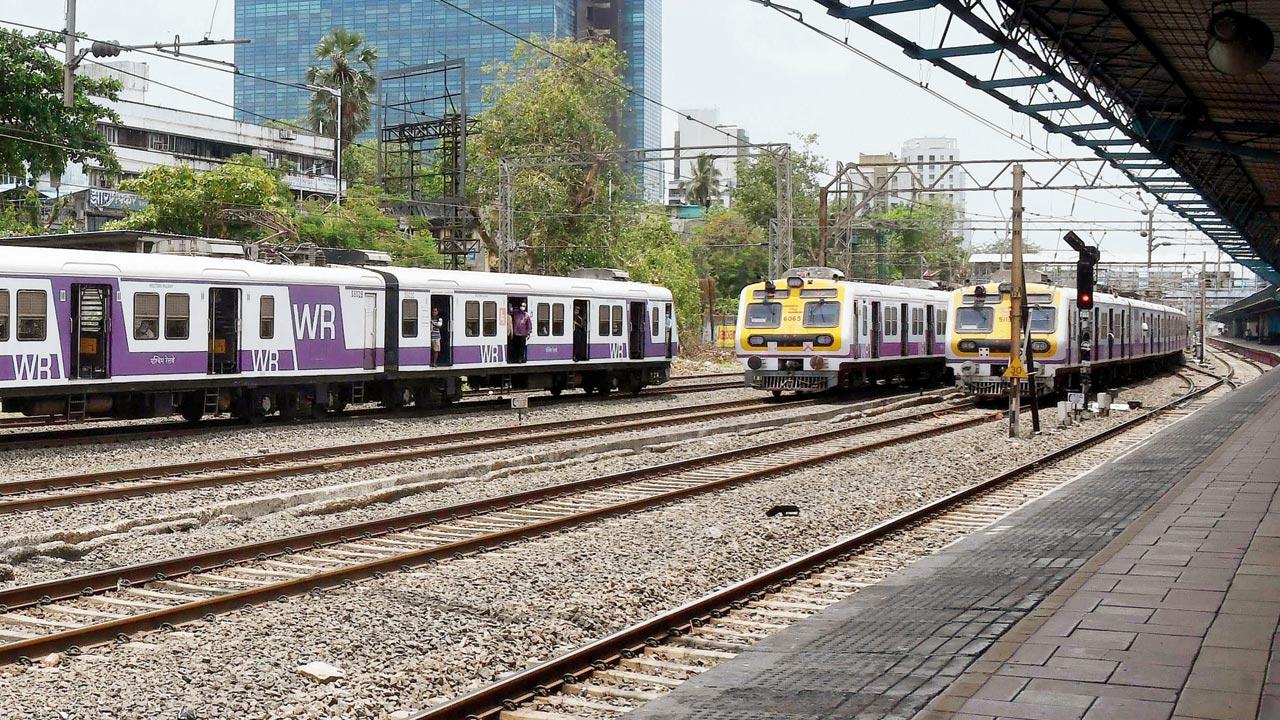 Local trains near Dadar station on the Western Railway. Pic/Ashish Raje
