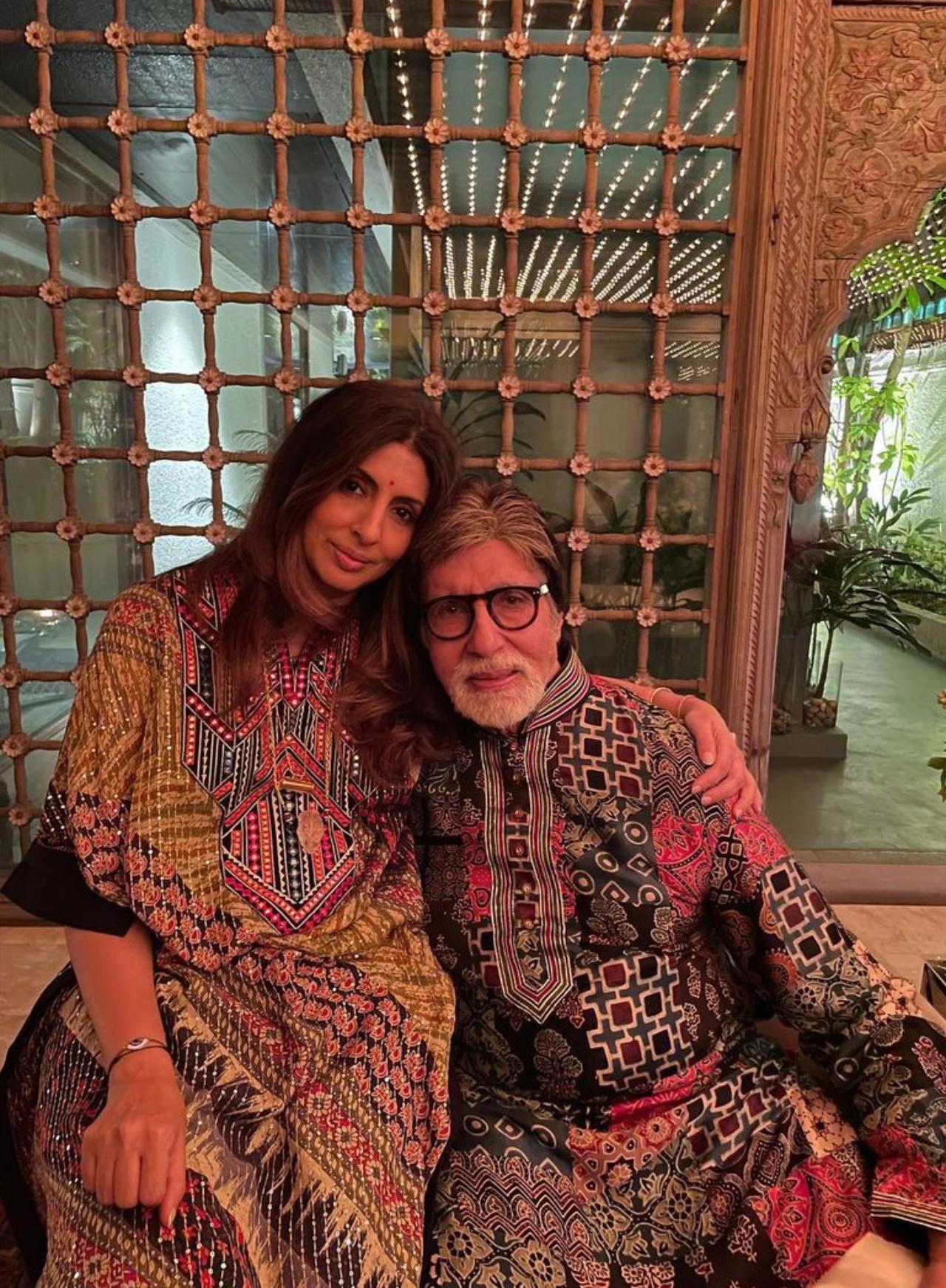 Shweta Bachchan took to his Instagram handle to share pictures from their quiet birthday celebrations at home. She also shared a picture of her and Abhishek posing with Amitabh