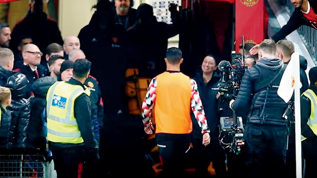 A screengrab of Ronaldo walking off the pitch before the final whistle