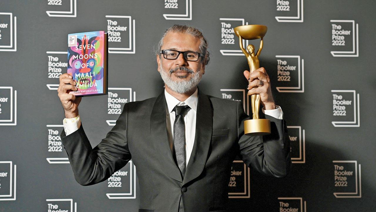 Shehan Karunatilaka after winning the Booker Prize 2022 in London. Pic courtesy/Getty Images
