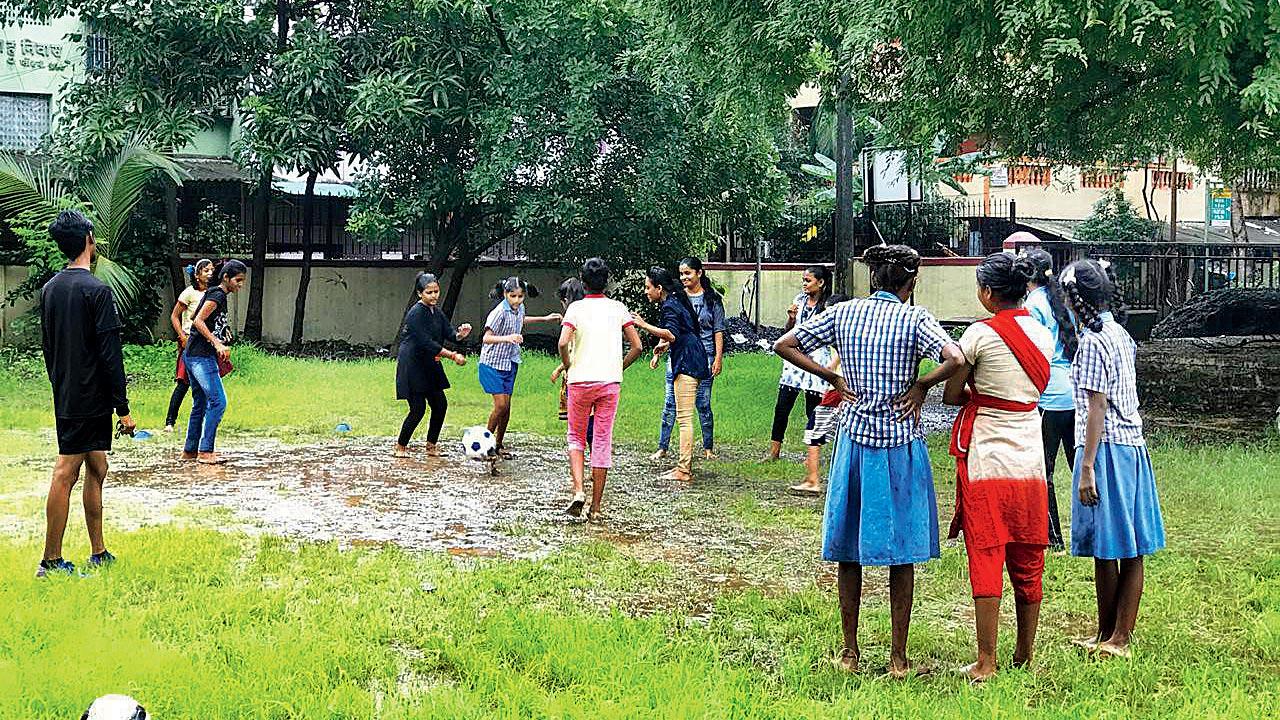 Girls from Parcham during a football match