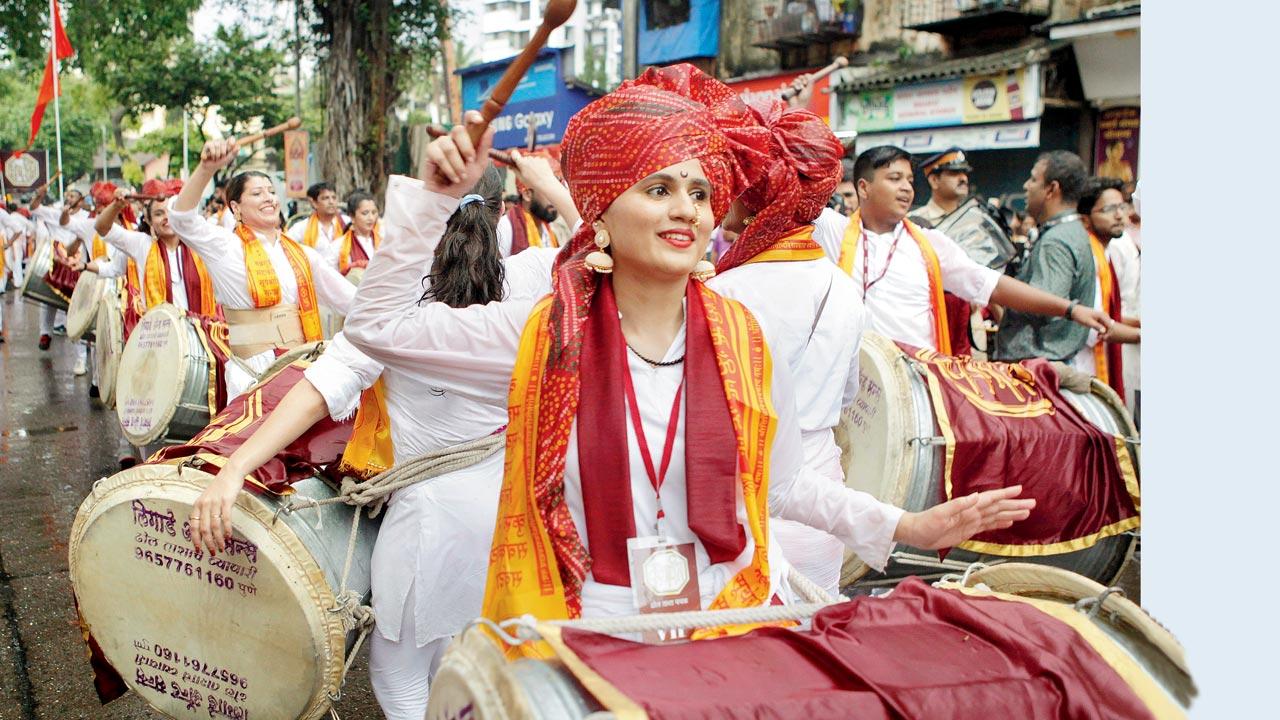  There is an opportunity in Ganpati celebrations to move towards traditional arts such as dhol-tasha, and traditional music like natya sangeet and away from Bollywood. Pic/Ashish Raje