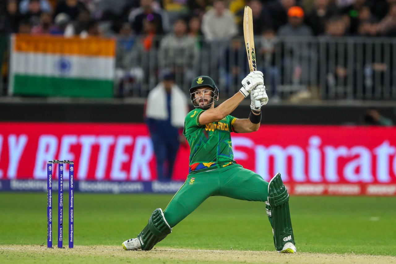 South Africa's Aiden Markram bats during the T20 World Cup cricket match between the India and South Africa in Perth, Australia