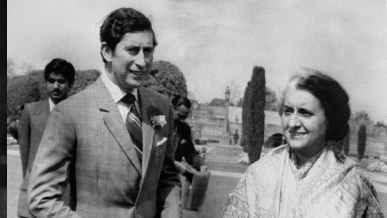 Picture taken on February 21, 1975 at New Delhi showing Prince Charles of Wales with Indian Prime minister Indira Gandhi