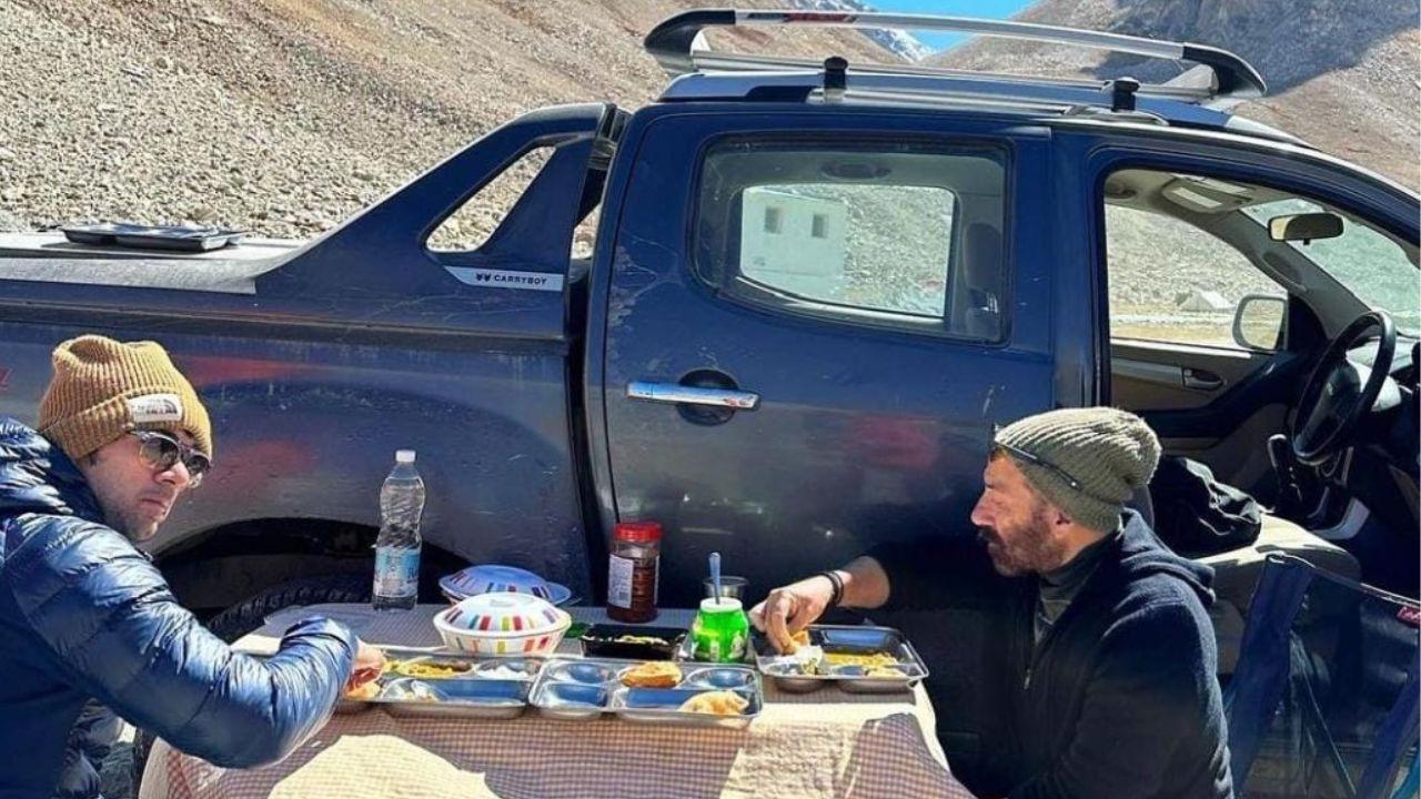 Karan Deol shares an adorable picture with his father Sunny Deol having lunch and shares a sweet note addressing his Super Dad!