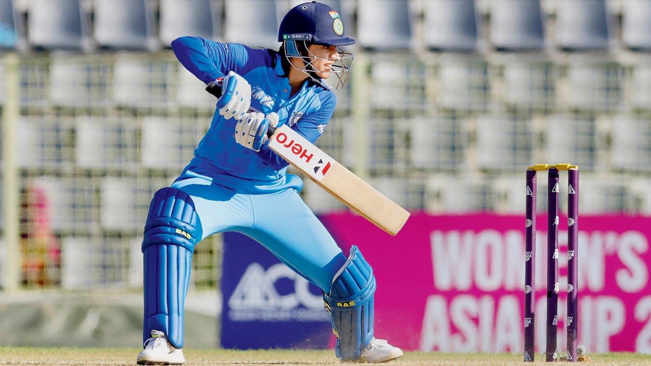 India opener Smriti Mandhana during the Asia Cup tie against Pakistan yesterday. Pic/PTI 