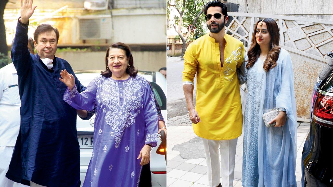 Randhir Kapoor  with wife Babita; (right) Varun Dhawan with wife Natasha Dalal