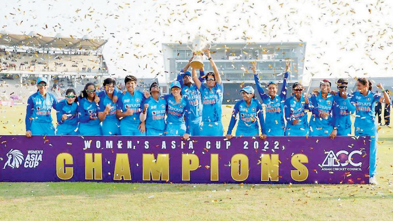 The triumphant Indian women’s cricket team at the 2022 Asia Cup earlier this month. Pic Courtesy/ @JayShah on Twitter