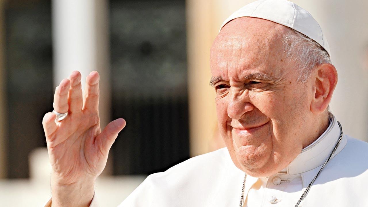 Pope Francis leaves after the weekly general audience at St. Peter’s Square in the Vatican Monday. Pic/AFP