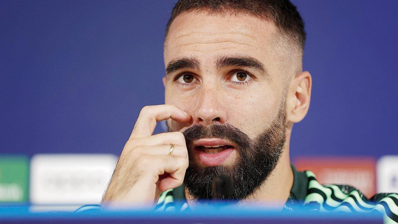 Dani Carvajal addresses the media yesterday. Pic/Getty Images