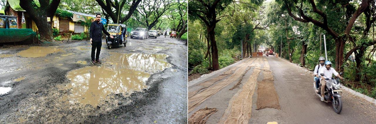 Before and After: Road towards Unit 5 The road towards unit 5 of Aarey Milk Colony is now all patched up. Pics/Anurag Ahire, Atul Kamble