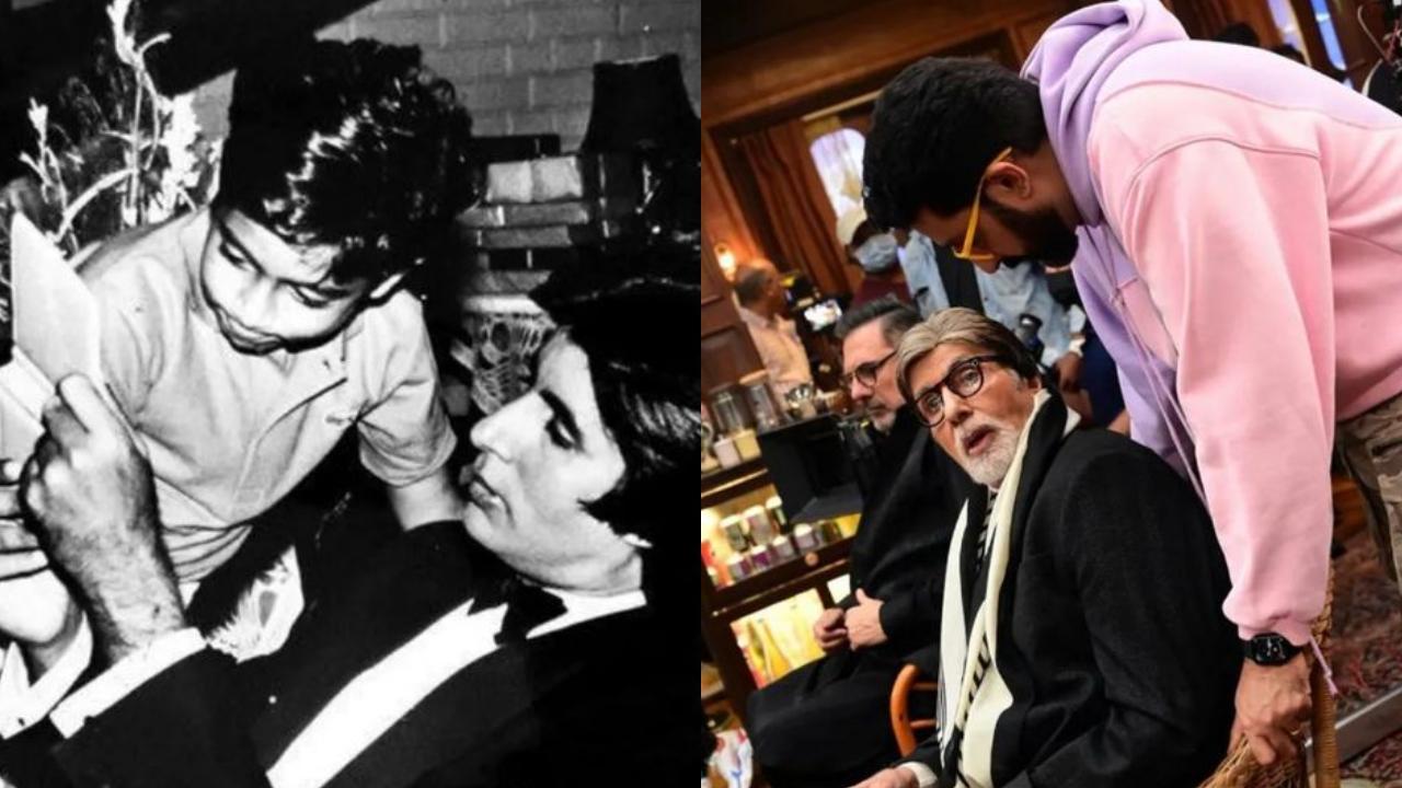 Abhishek Bachchan shares a then-and-now picture after surprise visit to father Amitabh Bachchan's film sets