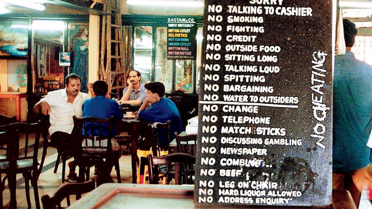 Amir Koolarzade says the long list of rules displayed inside cafes came from an attempt to keep the cafe clean. With mirrors (then rare), a washbasin with soap, towel and comb, the working man could spiff up before taking on the day. Pic/Ashish Raje