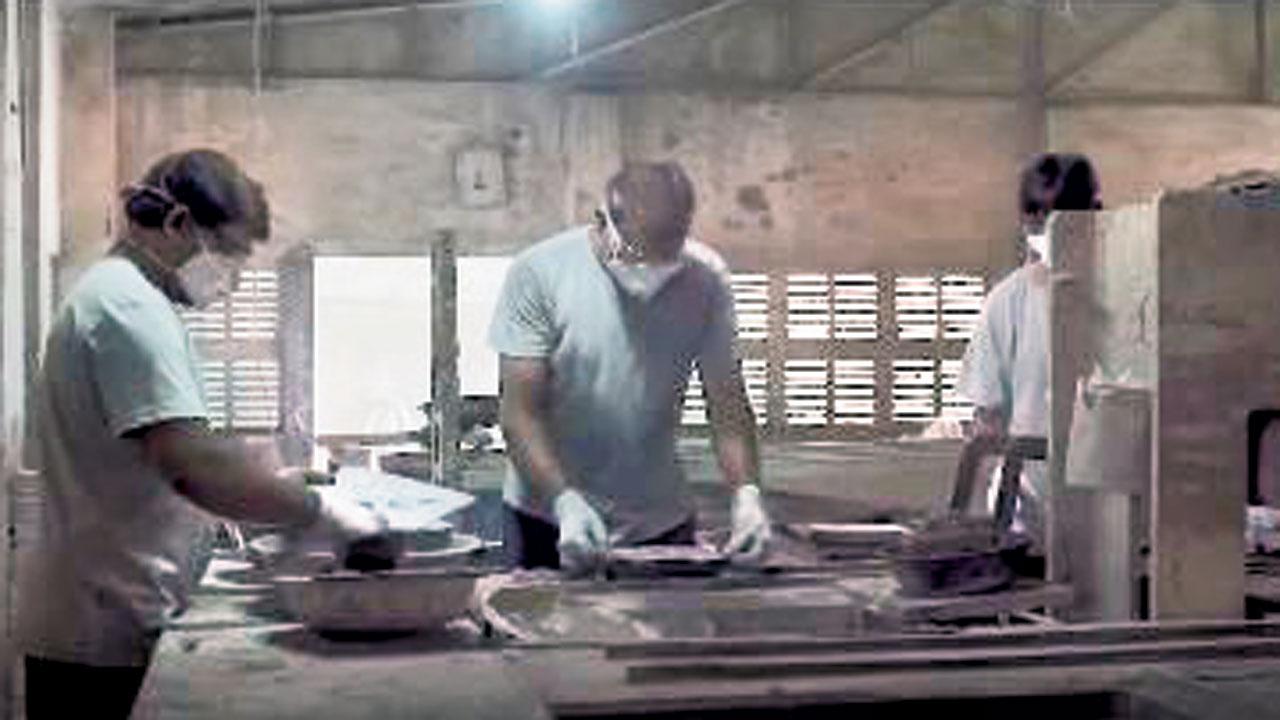 A screenshot from a video that captures Carbon Craft Design’s process of making the tiles. Pic courtesy/Carboncraft on Instagram