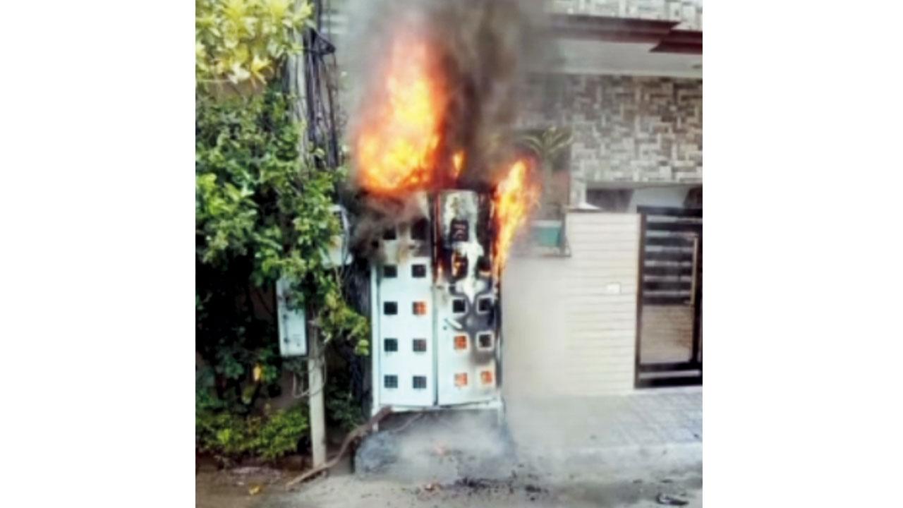 The fire started in the meter box on the ground floor of Shreenath Nagar Society in Dahisar East