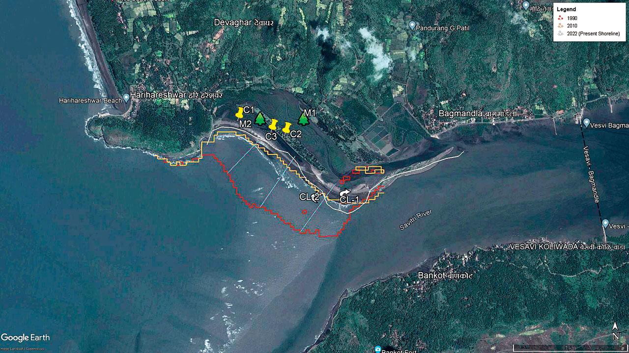 A satellite image showing the erosion over the years