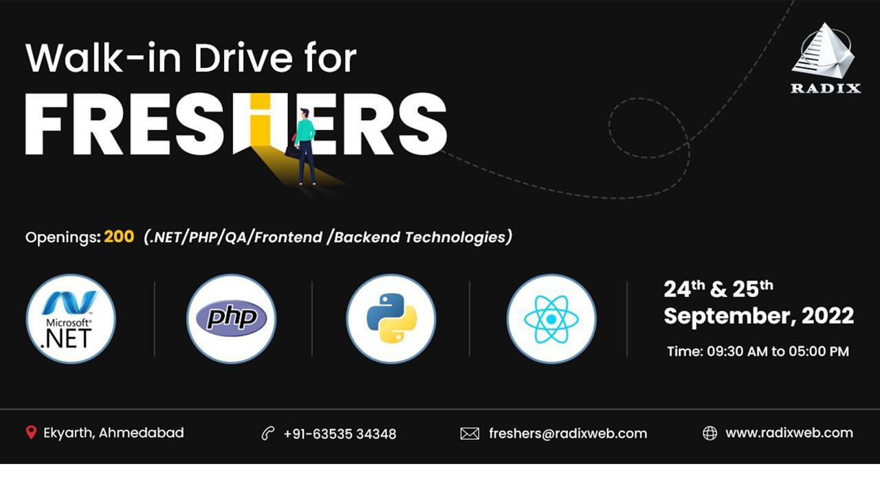 Radixweb Announces Mega Walk-in Drive: Reveals 200 Tech Fresher Positions