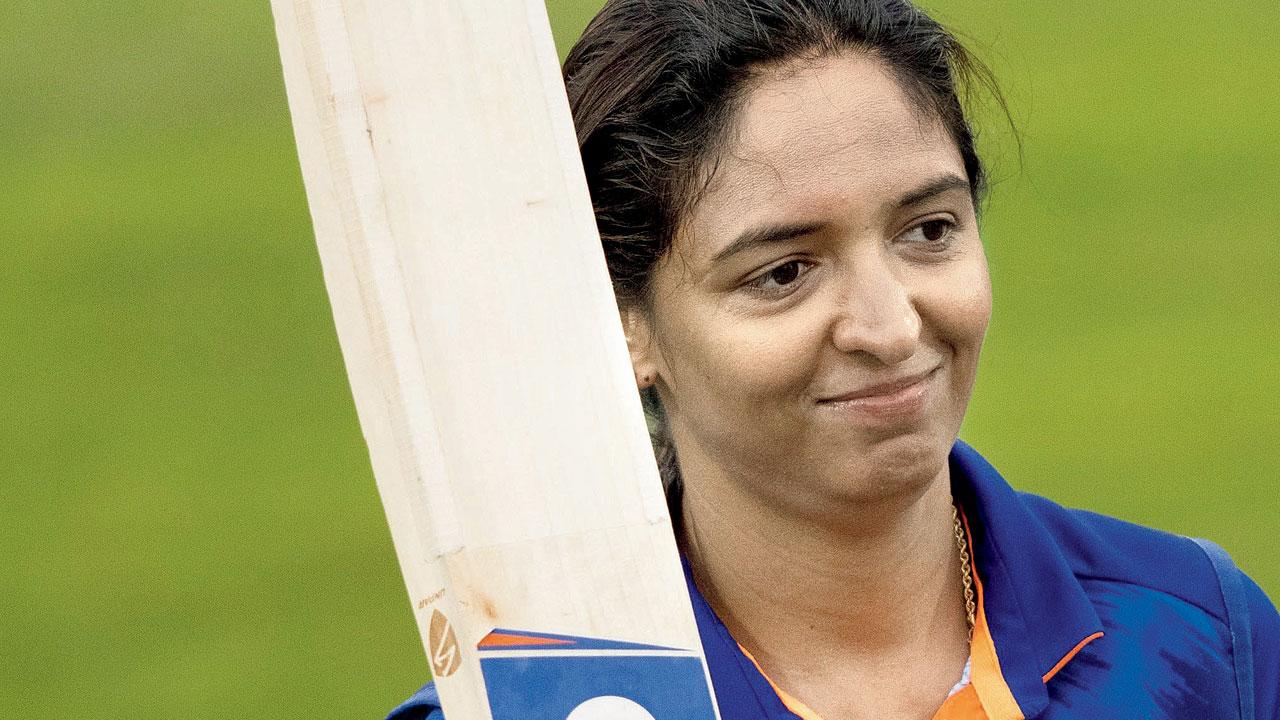 Harmanpreeet Kaur acknowledges the cheers after her unbeaten 143 in the Canterbury ODI against England last Wednesday. PIC/BIPIN PATEL