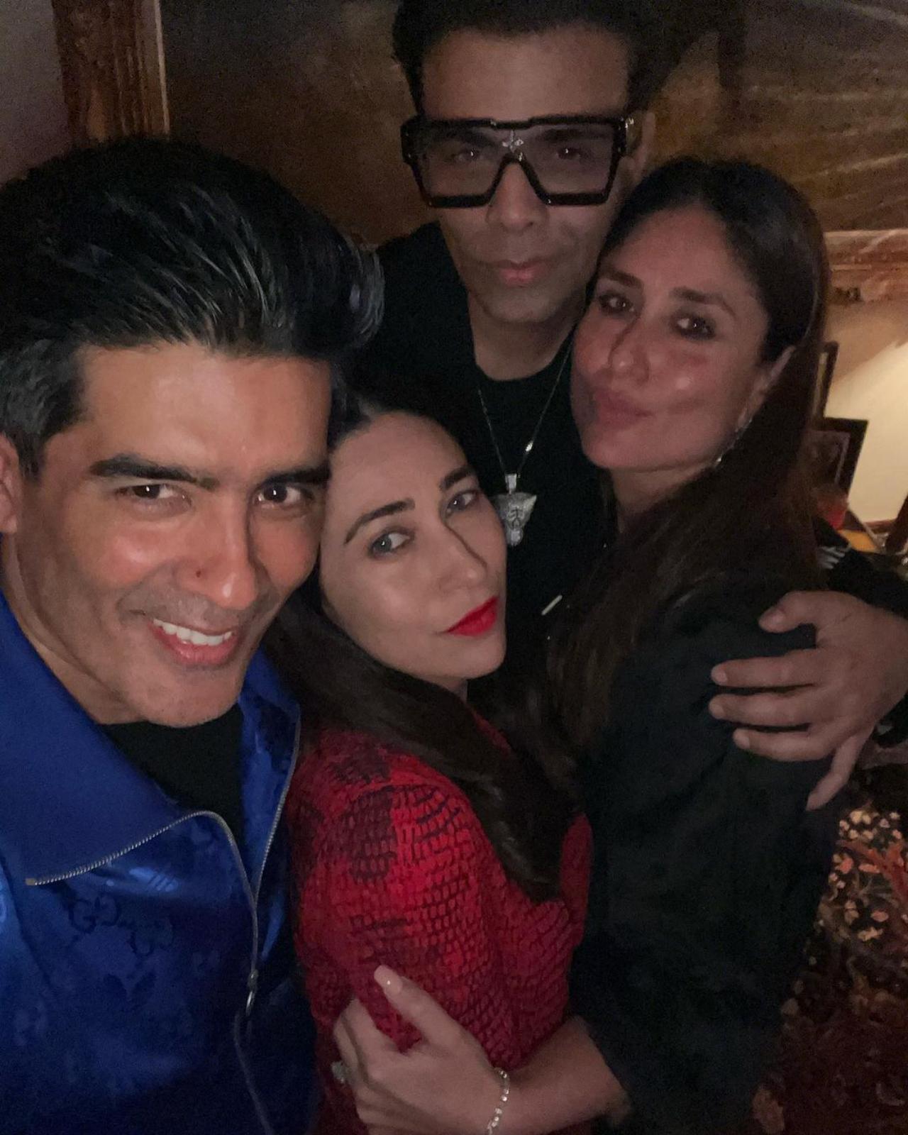 Manish also shared a picture where he is seen posing with Kareena along with Karisma Kapoor and Karan Johar