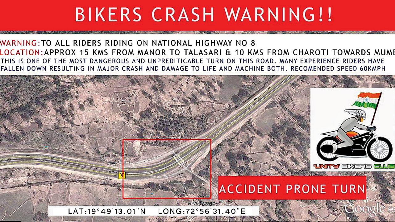 As part of its campaign, United Superbikers Club shared a map of the accident-prone area on social media, warning bikers of the sharp curve