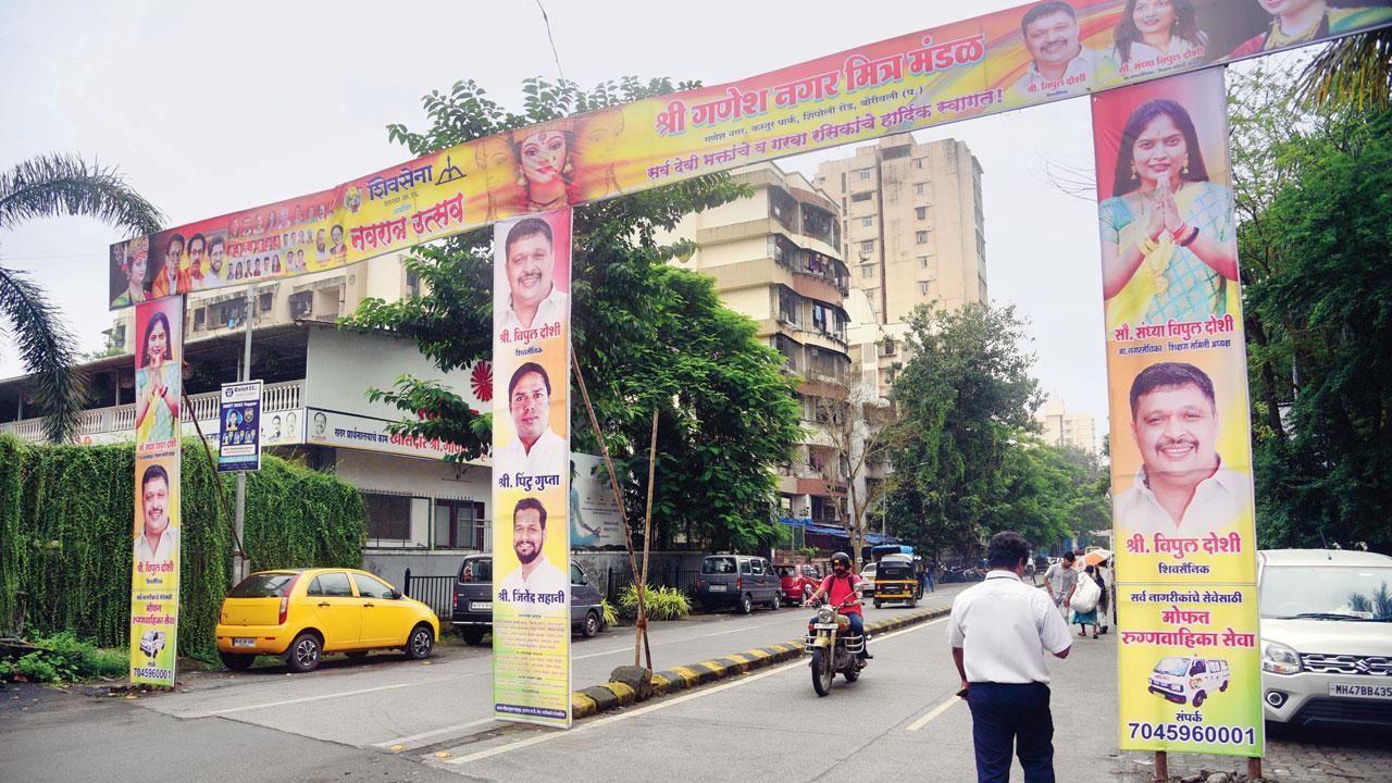 Mumbai: Navratri banners in Borivali exacerbate pothole menace