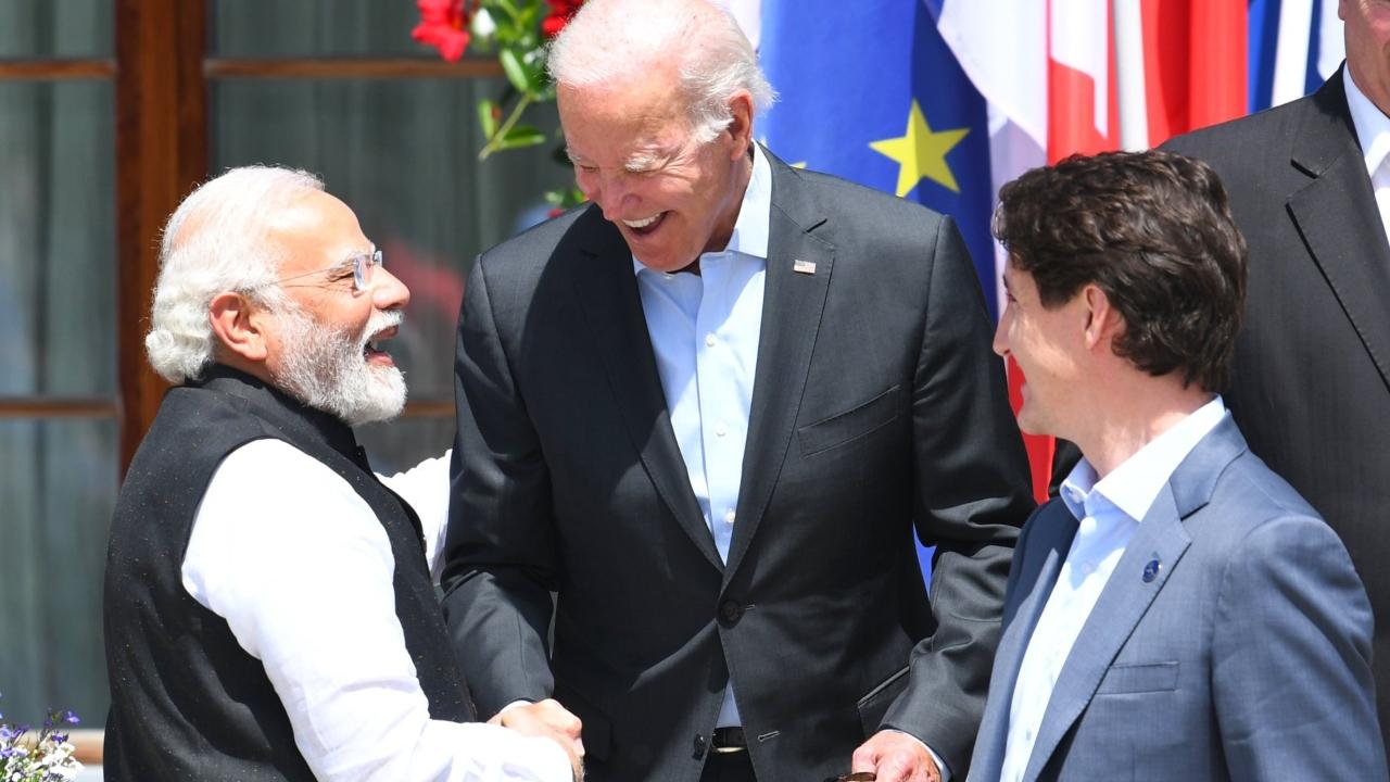PM Narendra Modi shares a lighter moment with US President Joe Biden and Canadian PM Justin Trudeau during the ‘G7 Summit’ earlier this year.
