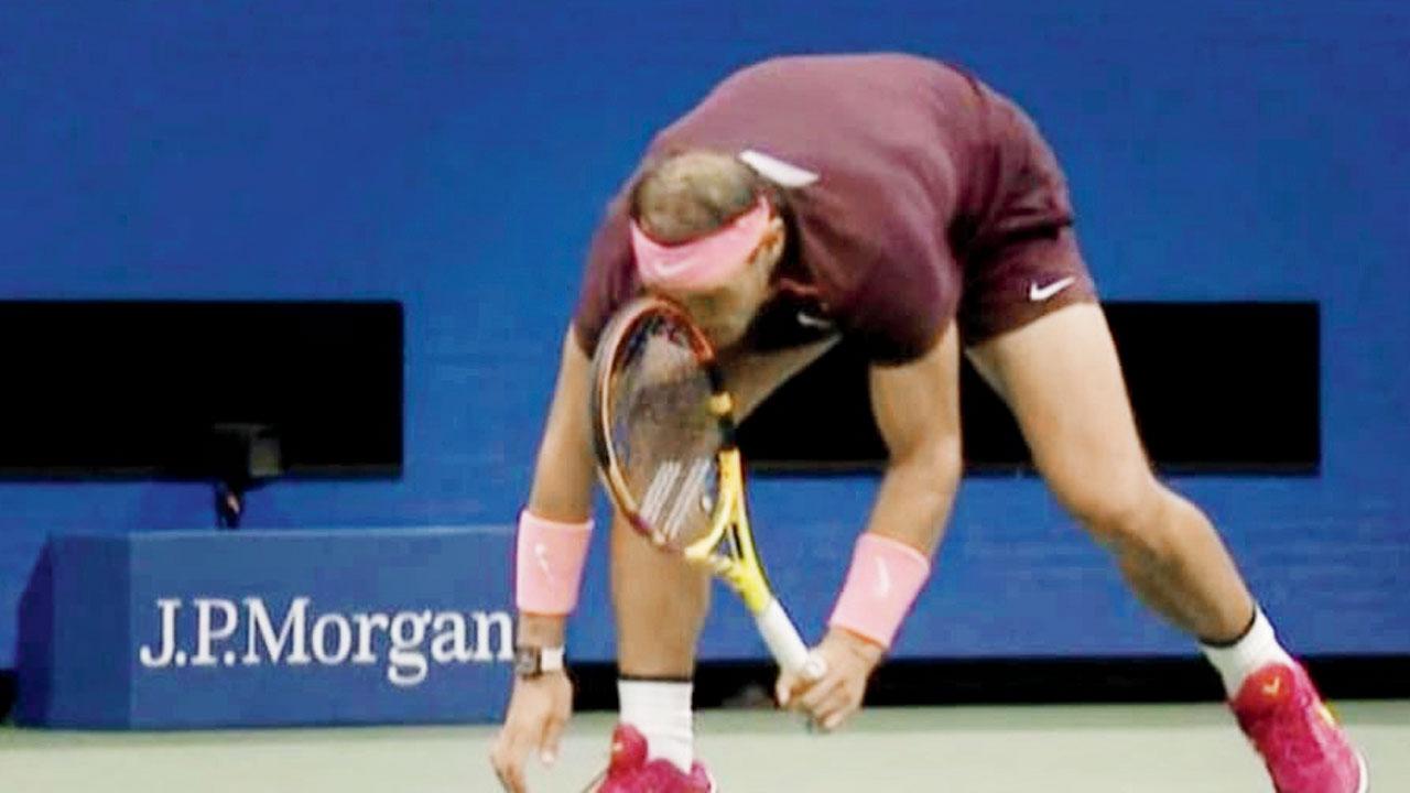 The above screengrab shows Rafael Nadal’s racquet hitting his nose