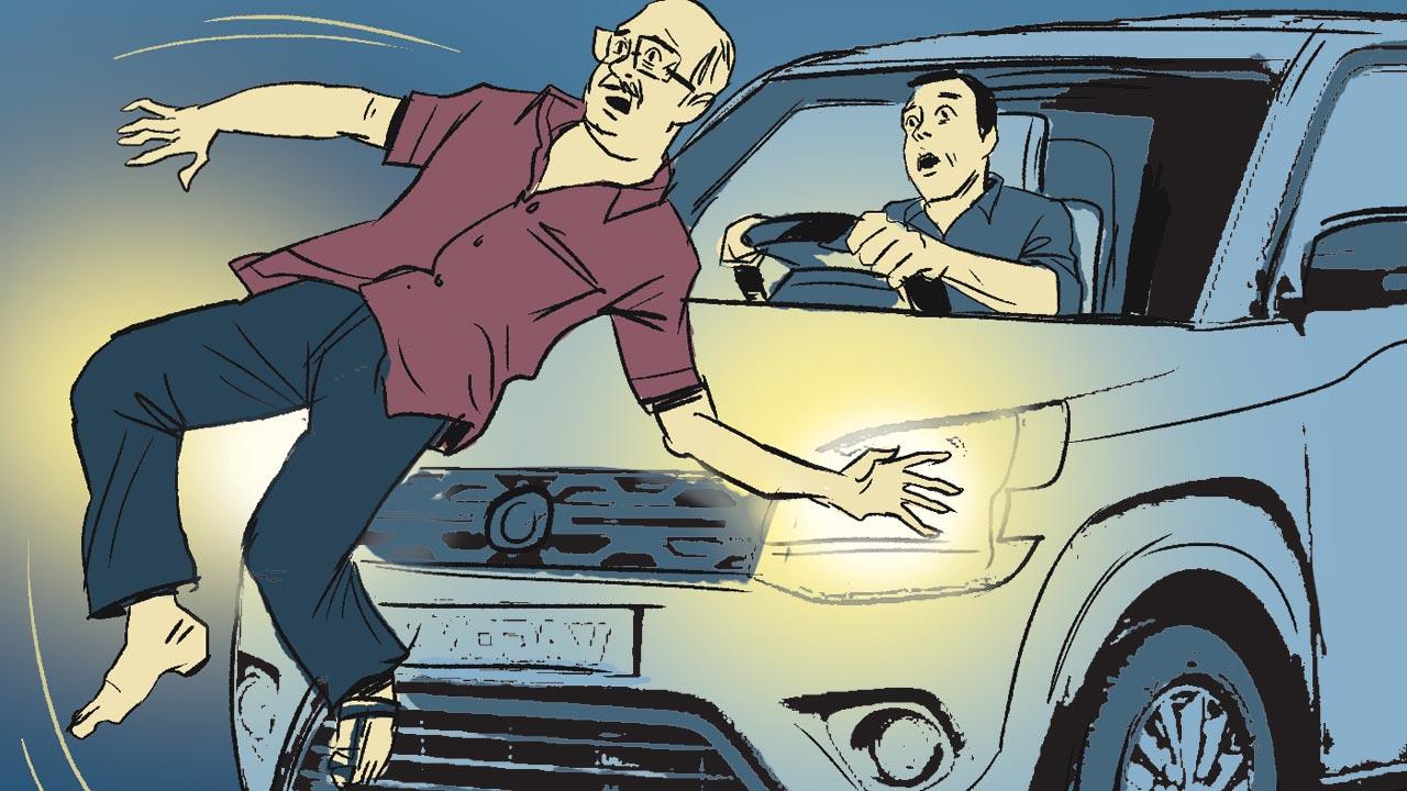 Nishiket More hits Patil, sending him flying in the air. The incident happened around 10.30 pm on Tuesday, Dattatraya Gujar, assistant sub-inspector of Vasai police station, told mid-day. “He was driving back from an alcohol party with his friends at a dhaba,” he added. Raut said Patil was flung 10 feet in the air and sustained severe injuries to his left leg and left hand after crashing on the road