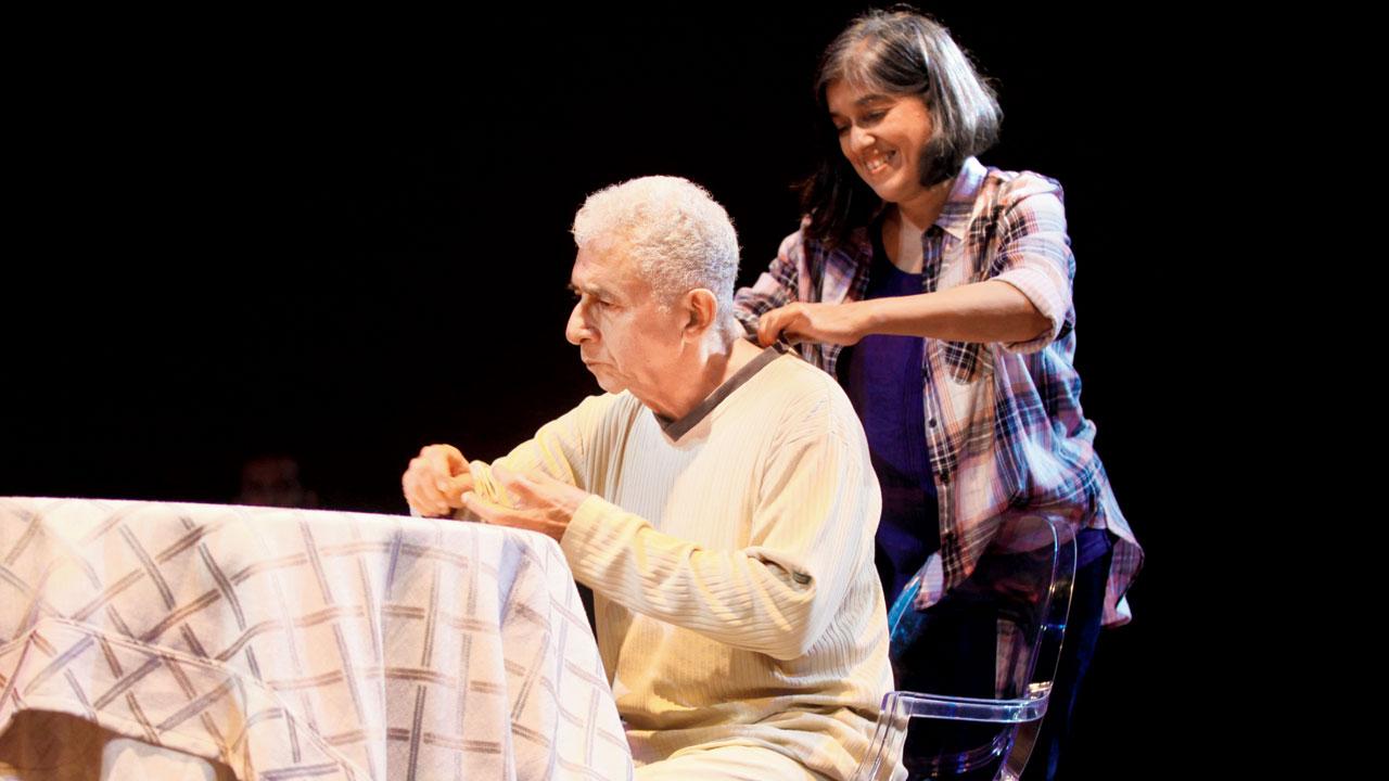 Ratna Pathak Shah and Naseeruddin Shah in a moment from a previous staging of play, The Father. pic courtesy/Prithvi Theatre