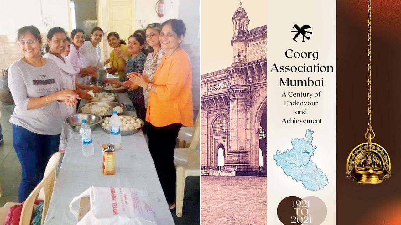 Members of the Association’s catering committee meet at the office in Airoli on the eve of festivals such as Kailpodh to prepare pandhi curry and kadambuttu; (right) CAM celebrated its centenary last year, and the members have just released a book carrying a compilation of stories, anecdotes and accounts to mark the occasion