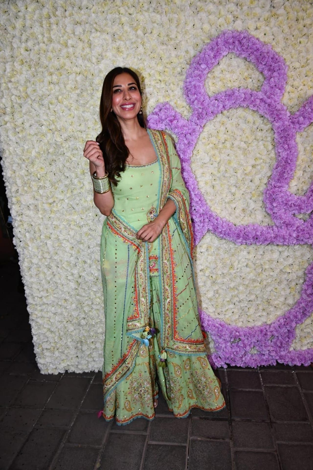 Sophie Choudry's mint green sharara set was surely a show stopper look as she attended Arpita Khan Sharma's Ganpati celebration