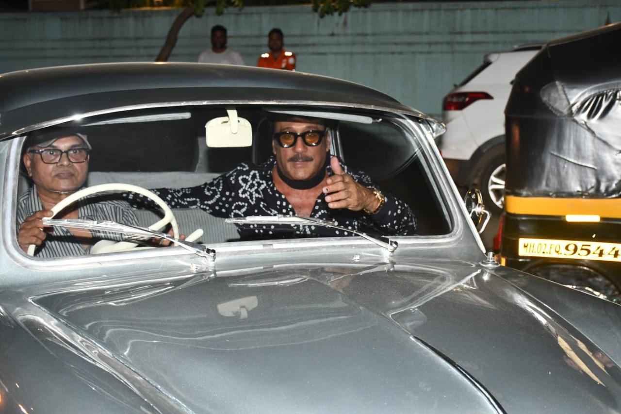 Jackie Shroff made a cool entrance in a vintage ambassador car for the party
